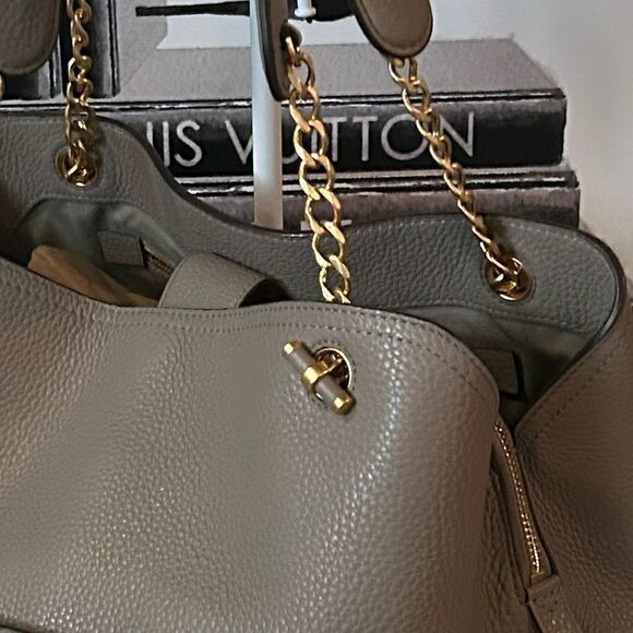 Tory Burch Gray Leather Shoulder Bag Tote - Picture 3 of 14